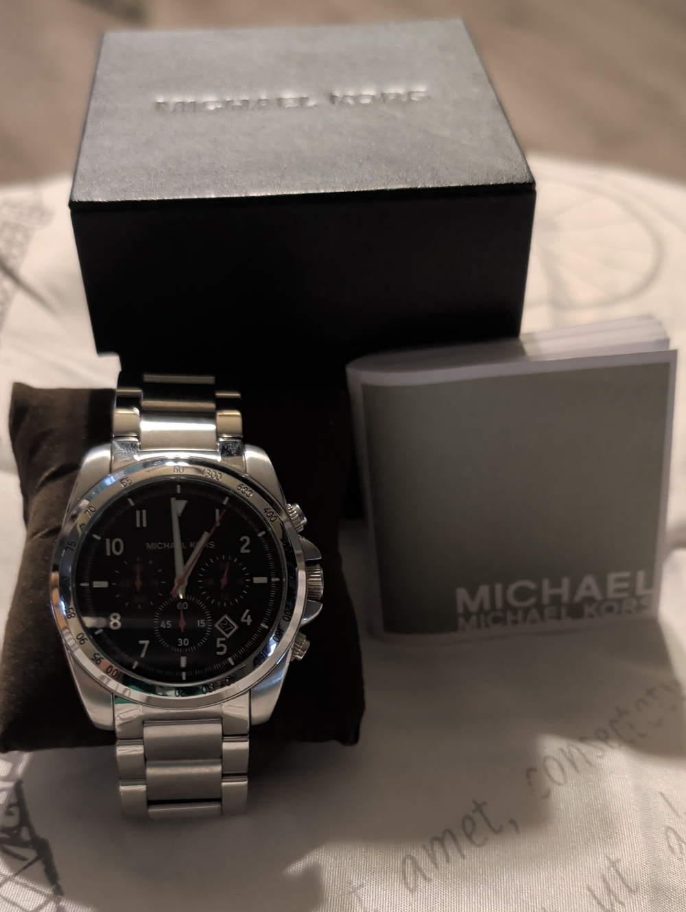 Michael Kors Men's Silver Stainless Steel Watch with Black Dial